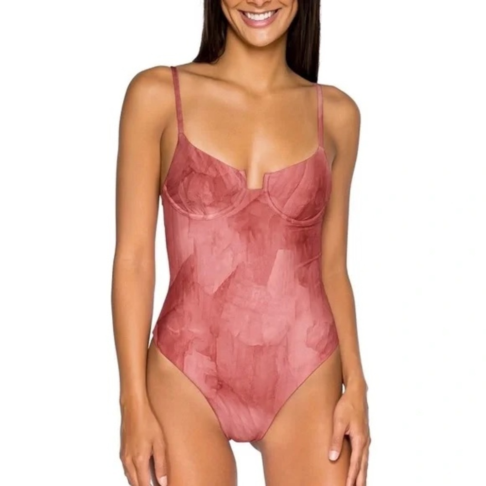 B. Swim One Piece Swimsuit Pink Quartz Thong Sexy Vacation Beach Size Small